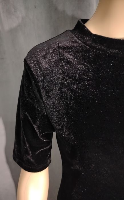 XS S M czarna welurowa aksamitna sukienka mini MIDI sexy sylwester