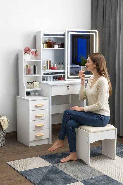 Туалетний столик для макіяжу з LED дзеркалом та пуфиком в комплекті