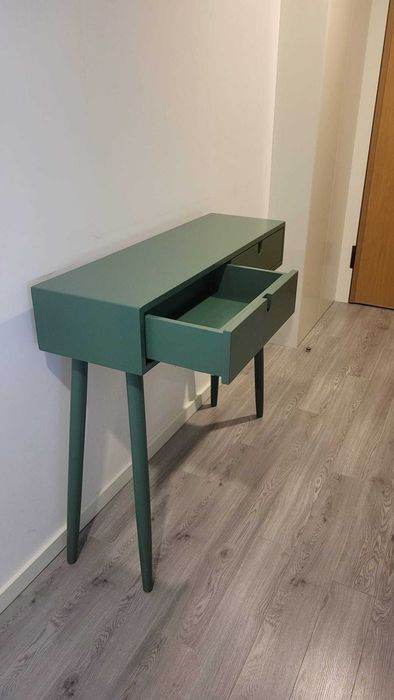 Consola de Hall de Entrada verde oliva lacada com 2 gavetas