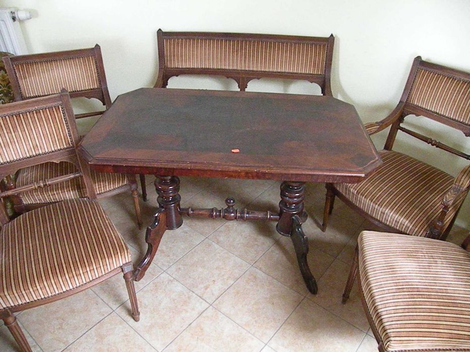 Antyczny Komplet Salonowy Sofa 4 Krzesła i Stolik