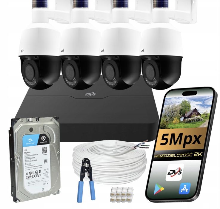 Zestaw monitoringu 4 kamery obrotowe IP 5MP AI – nowy, nieużywany