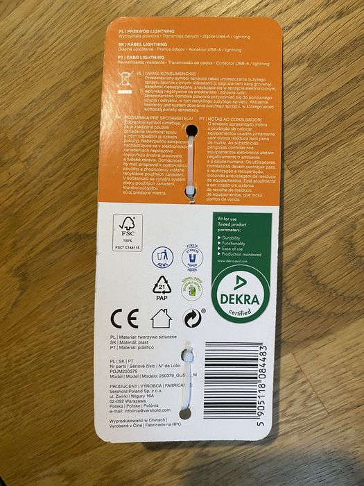 Kabel Do Iphone Lightning 1,5 M Hykker Solidny