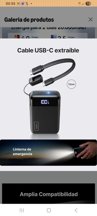 Mini Powerbank INIU,  20.000mAh, para telemóvel e portátil.
