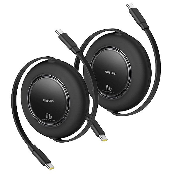 Kabel zwijany Baseus Free2Pull 100W USB-C - USB-C 2m (2 szt.) - czarny