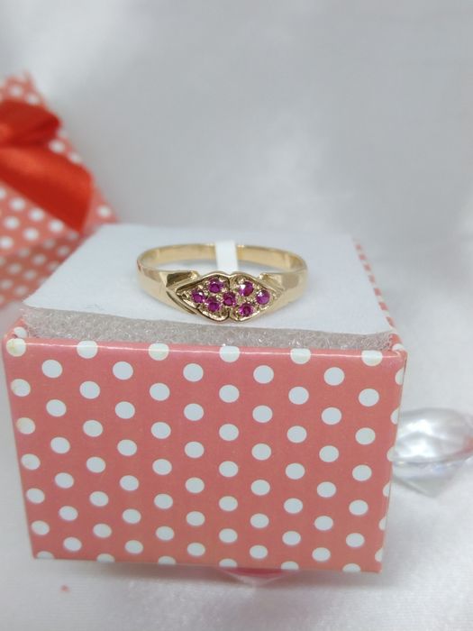 Złoty pierścionek czerwone kamienie, złoto Golden rose 583, rozmiar 16