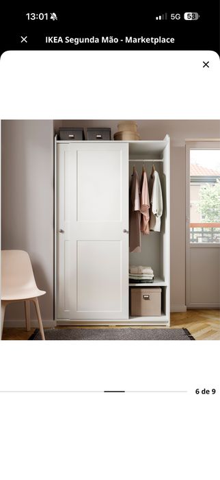 Roupeiro c/portas deslizantes, branco, 118x55x199 cm · Como novo