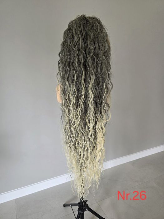 Kucyk doczepiany Arielka 70cm kolor:czerń+szarość+ blond końcówka, nr.26. Włos bioproteinowy-termiczny.