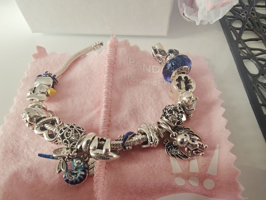 Srebrna Bransoletka Pandora 18 Charms (Disney, Murano, Kameleon, Stan Idealny