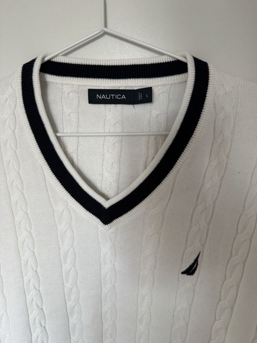 Sweter Nautica biały L cable knit jak nowy