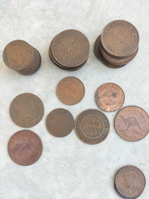 Lote 48 Moedas Antigas Austrália (Inc. Penny 1912, 1913, 1914, 1919) – Pré-Decimal
