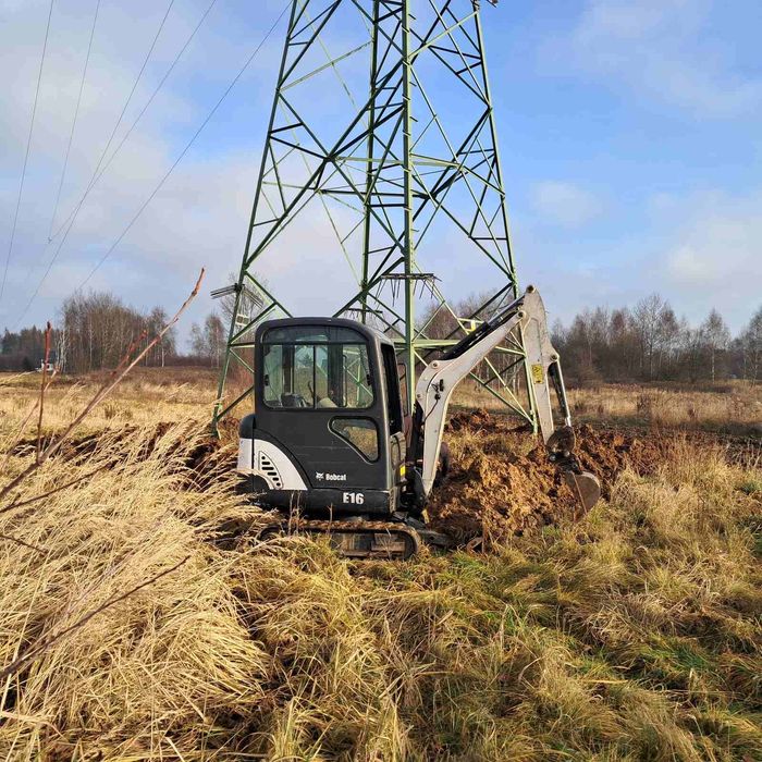 Mini koparka karczowanie wycinka równanie terenu wykopy rębak
