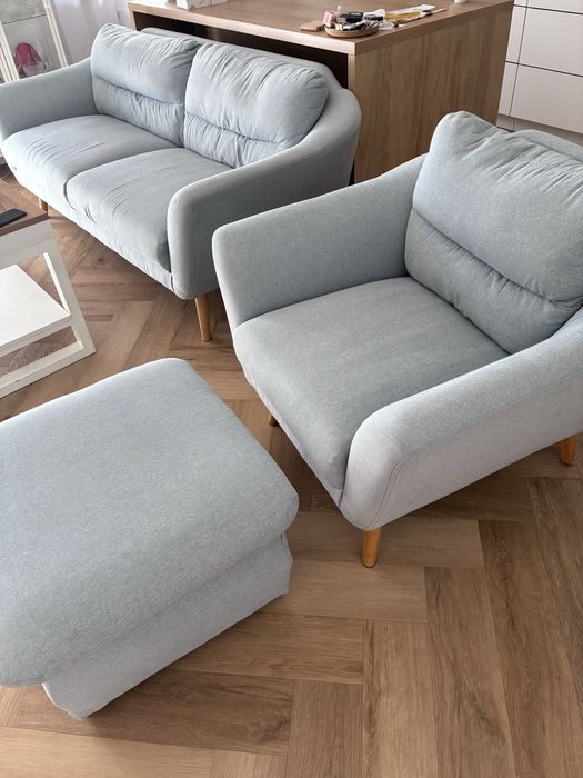 REZERWACJA Sofa z fotelem i podnóżkiem