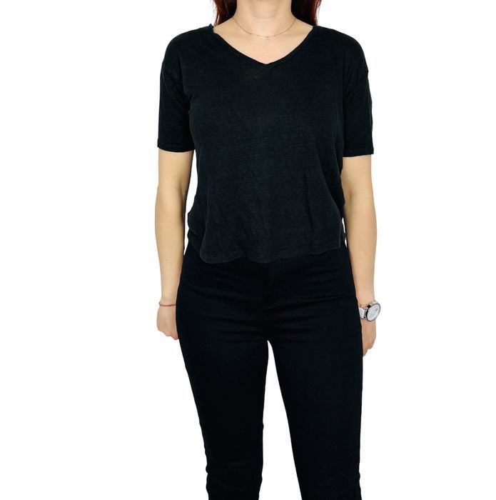 Czarny t‑shirt z dekoltem V XS 34