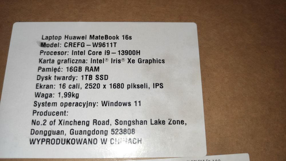 Huawei Matebook 16s -jest FV-dotykowy ekran, procesor i, 16GB RAM, 1TB