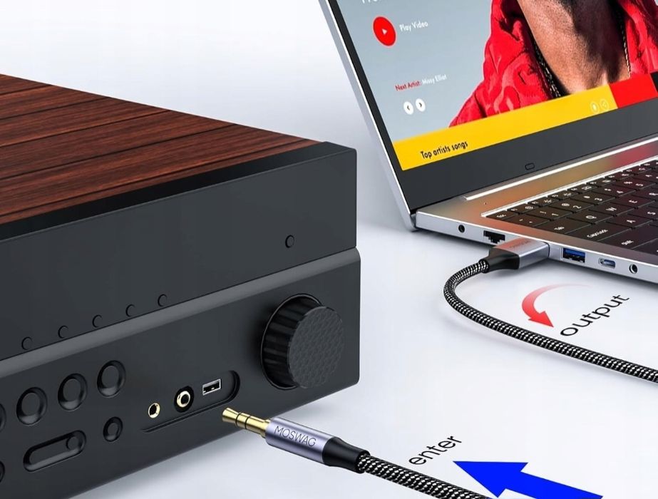 MOSWAG USB do AUX 3,5 mm DAC Hi-Res Adapter Audio 1m Pleciony Nylon