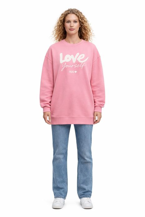 Hugo różowa bluza z bawełny z nadrukiem love yourself s 1i4a