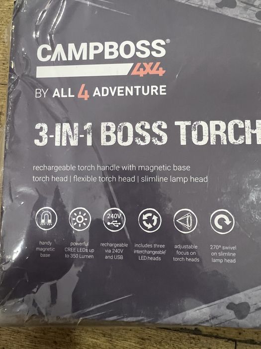 CampBoss 4x4 Boss Torch 3 in 1 lanterna Led recarregável - NOVO