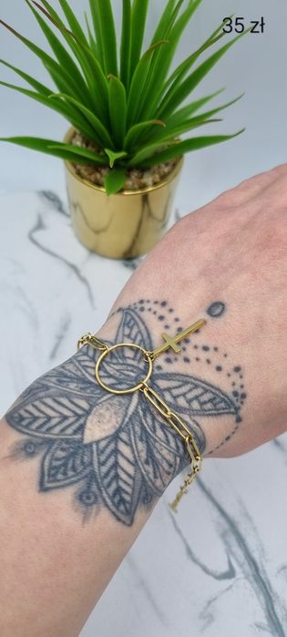 Bransoletka z krzyżykiem stal chirurgiczna 316L kolor złoty