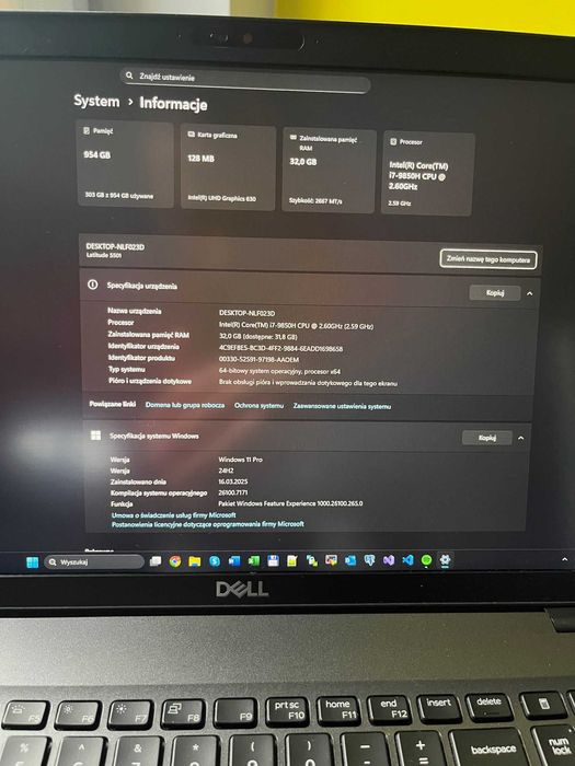 !!OKAZJA!! Mocny laptop DELL Latitude 5501 i7-9850H/32GB RAM/1TB SSD