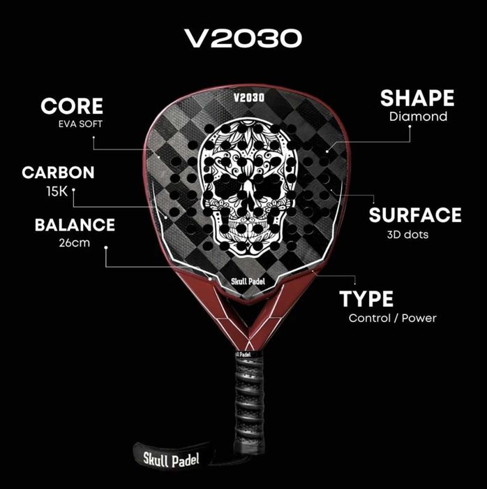 Ракетка для Падель (Padel) тенісу – Skull Padel V2030 Black Red 15K