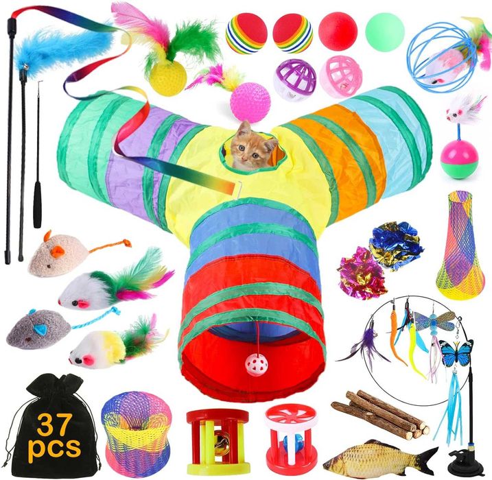 Kit conjunto de brinquedos para gatos túnel ratos peixes [37 peças]NOV