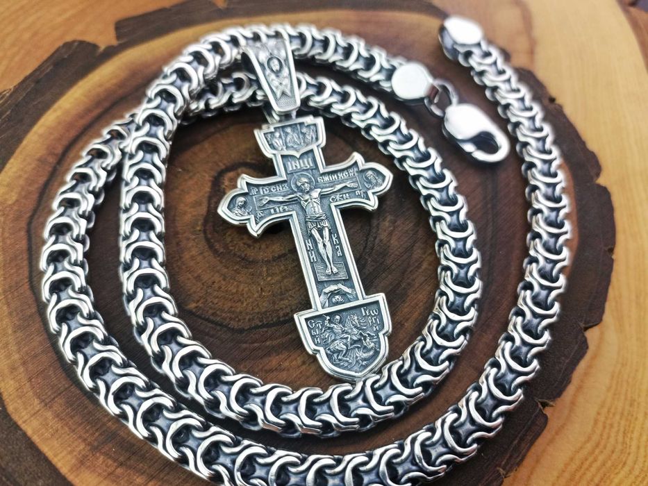 Чоловічий Срібний Ланцюг Рамзес+хрест срібло 925 проби на шию цепочка