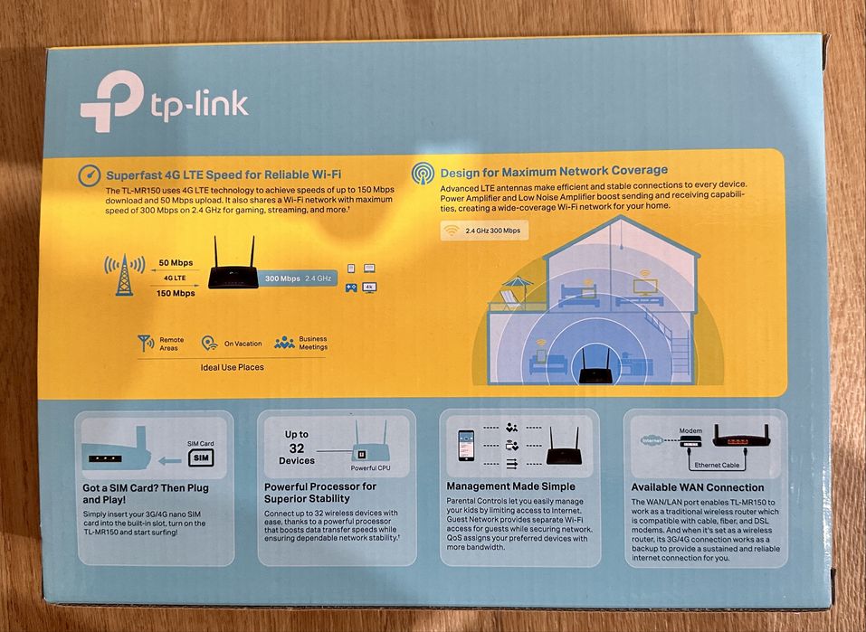 TP-LINK 4G LTE Router TL-MR150 GSM 100% sprawny BDB STAN