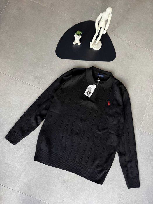 Чоловіча Кофта  вʼязка косичка   zip 1/3  полузамок Polo ralph lauren Black