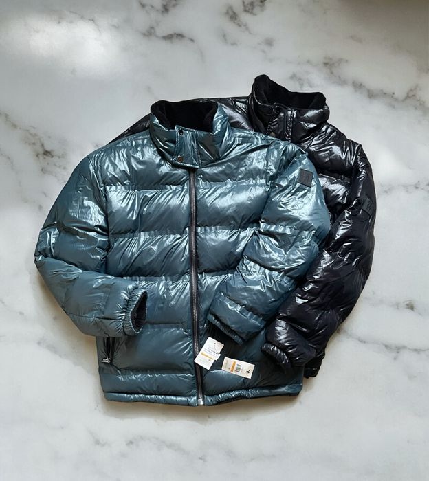 -65%$ S 44 DKNY двухсторонний пуховик куртка парка флис черный синий