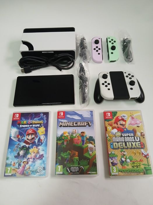 Nintendo Switch OLED + 3 Jogos + Joy-Cons – Pack Completo Pronto a Jogar