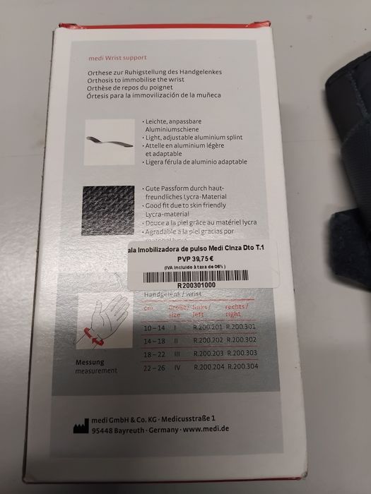 Tala imobilizadora de pulso diireita tam 1