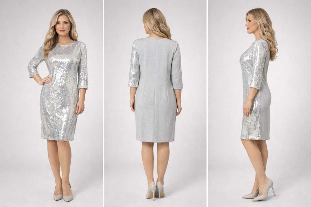 Червоне та срібне жіноче плаття з блискучими пайєтками, приталене