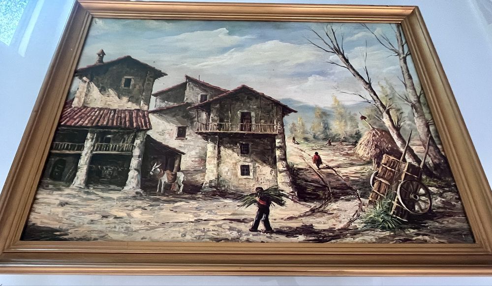 Tela em quadro com pintura a oleo