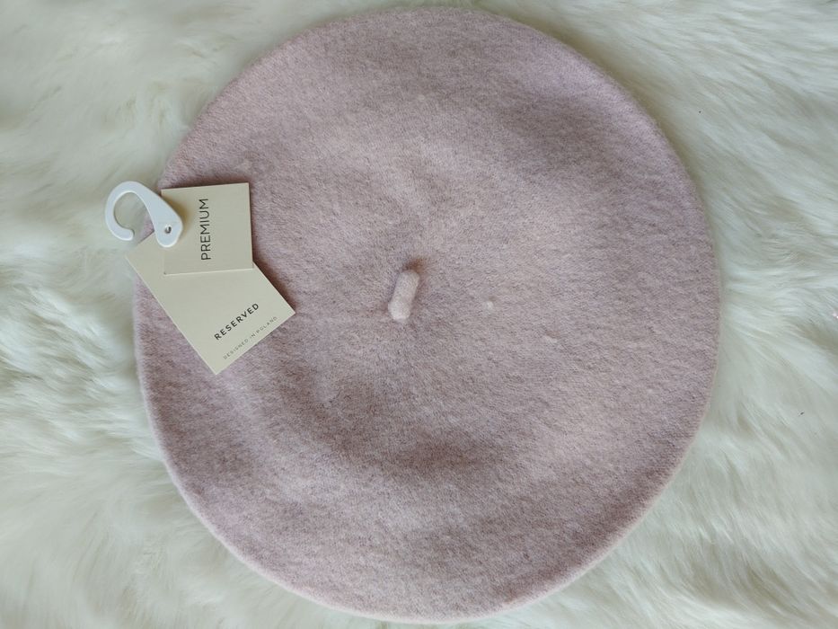 Nowy beret dla dziewczynki 100% wełna Reserved Premium  pudrowy róż