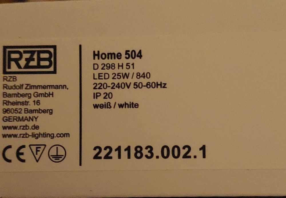 Nowa lampa sufitowa lub ścienna RZB Home 504 LED 25W 4000K średnica 29