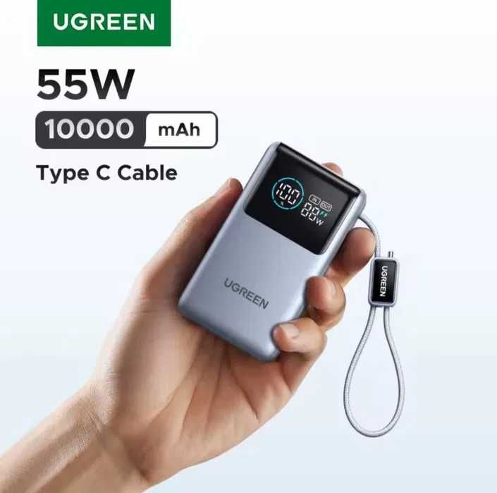 Повербанк 55W UGREEN 10000mAh PB727 з екраном і кабелем Power Bank Вт Новий Оригінал PD QC