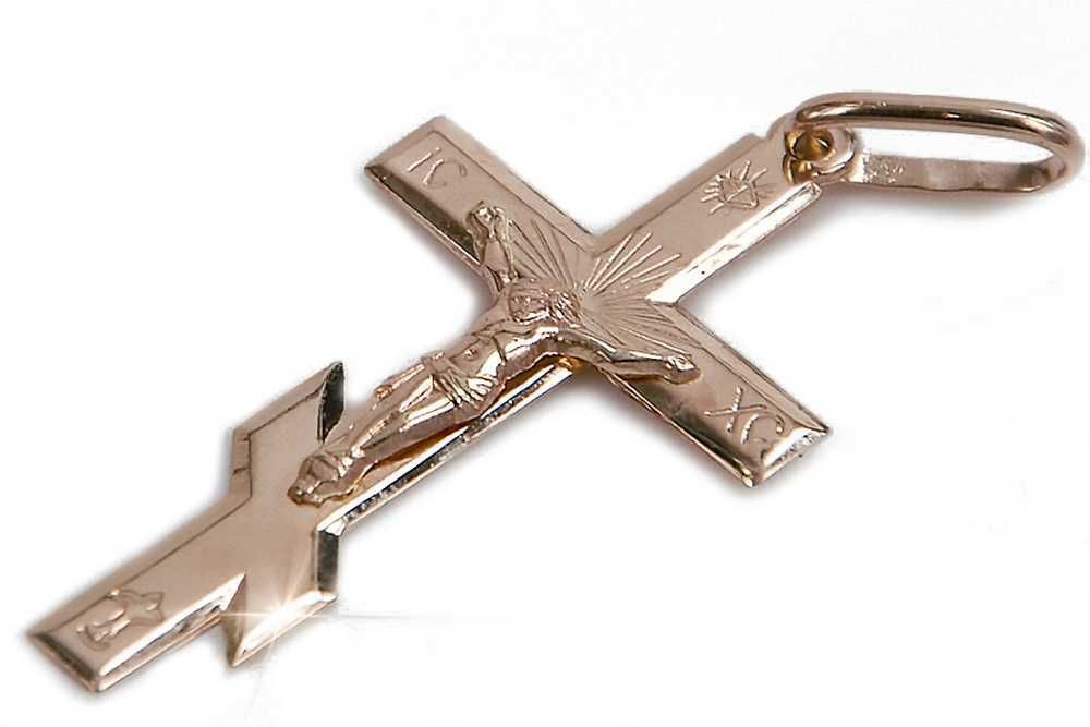 Złoty krzyż Prawosławny zawieszka krzyżyk czerwone złoto oc001r B