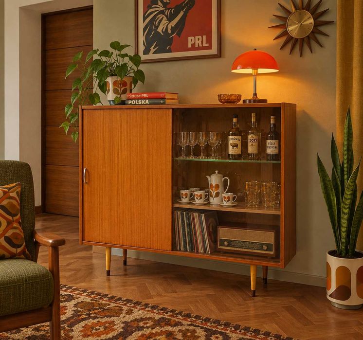 Biblioteczka Witryna Design PRL Lata 70 Violetta wysoki połysk