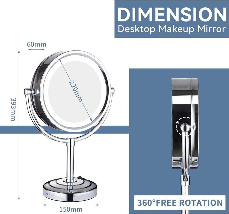 Lusterko do makijażu dwustronne stojące LED 7x/1x 21,5 cm