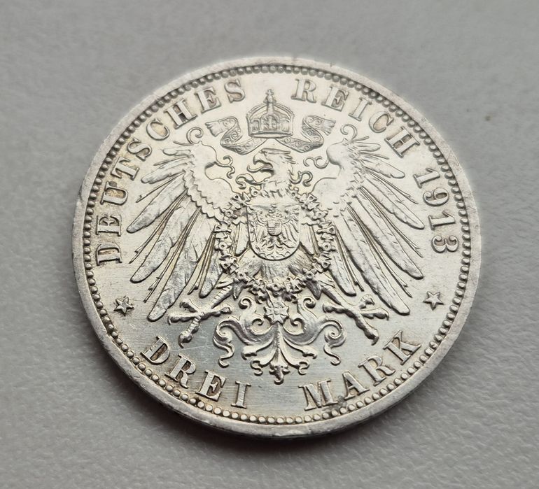 Німеччина 3 марки 1913 р. Вільгельм в Мундирі срібло