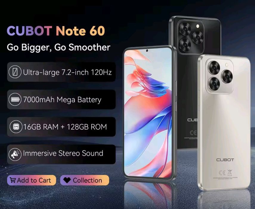 Світова прем'єра. Смартфон Cubot note 60, 16/128gb, 7000mAh, NFS