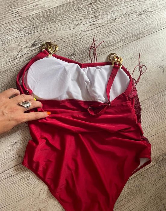 Piękny burgundowy strój kąpielowy frędzle roz XL