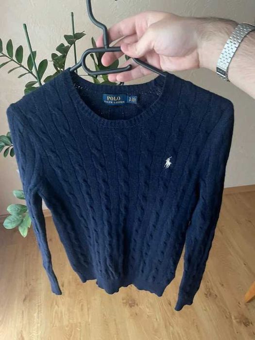 wełniany sweter Ralph Lauren 90% wełna wool navy old money classic