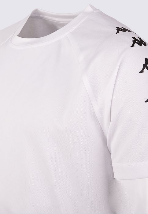T-shirt biały logowany na rękawach Kappa L