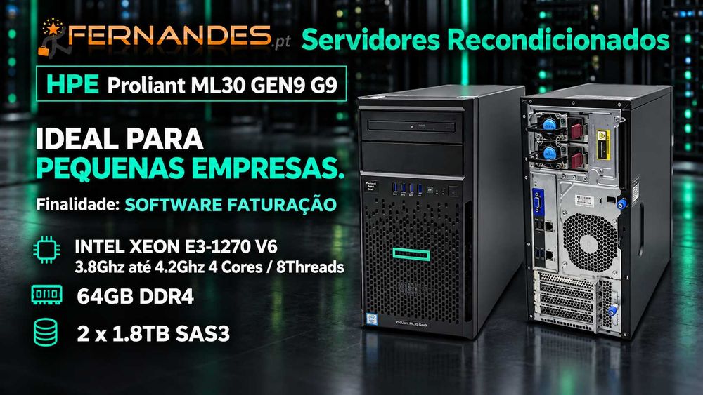 SOFTWARE FACTURACAO | Cpu 8 x 4..2GHz e 64GB de RAM | HPE ML30 G9