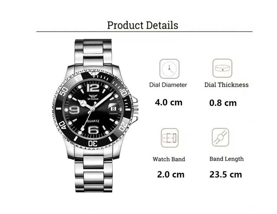 Zegarek męski granatowy z bransoletą datownik z lupą luma sportowy