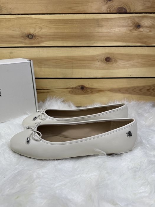 Ralph Lauren Jayna baleriny ecru beżowe damskie skóra naturalna
