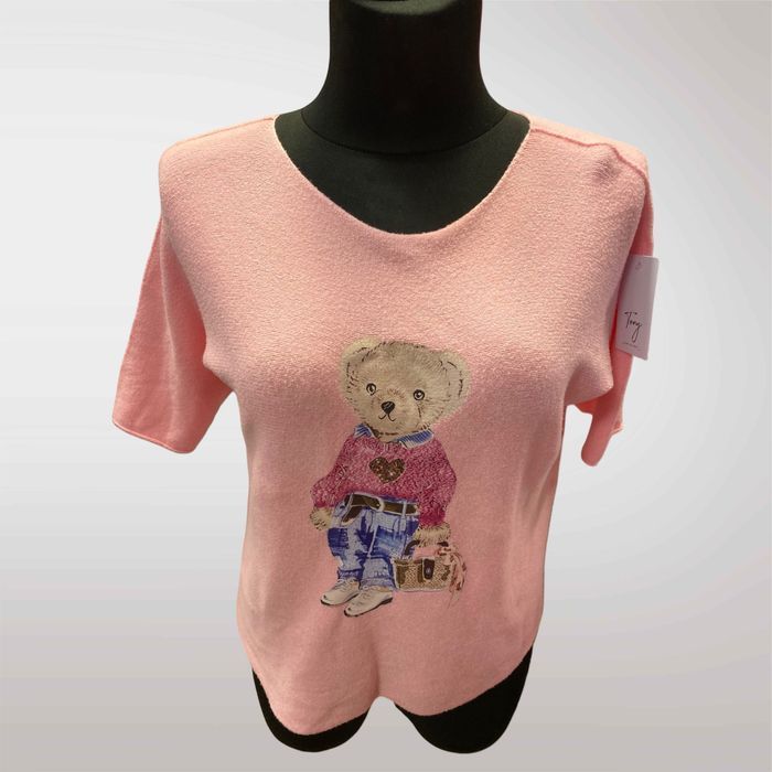 Bluzka z Misiem Krótki Rękaw Różowy