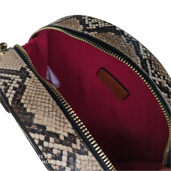 torebka damska nobo okrągła kuferek listonoszka camelowa