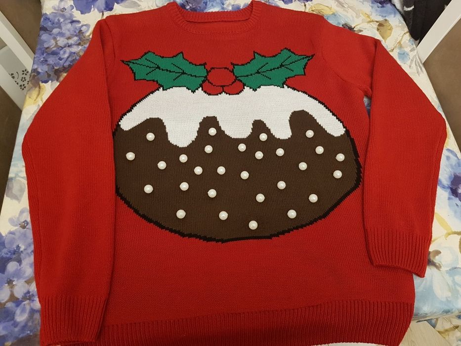Świąteczny sweterek swetr perly rozmiar L czerwony